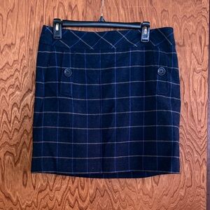 LOFT Dark Blue Checkered Wool Mini Skirt